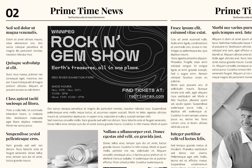 Rock and gem show balck and white newspaper ad