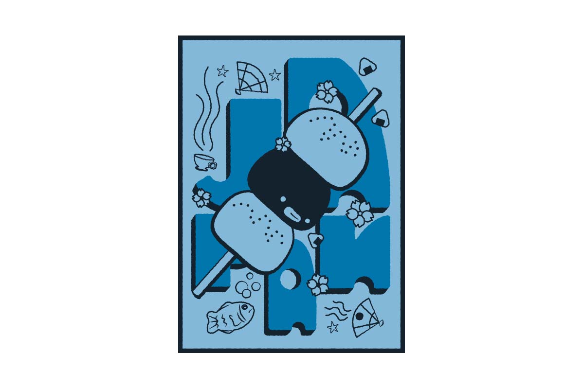 blue Japan illustrated card