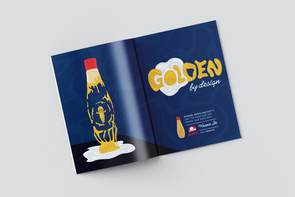 image of a kewpie mayo magazine advertisement spread at an rotated slightly